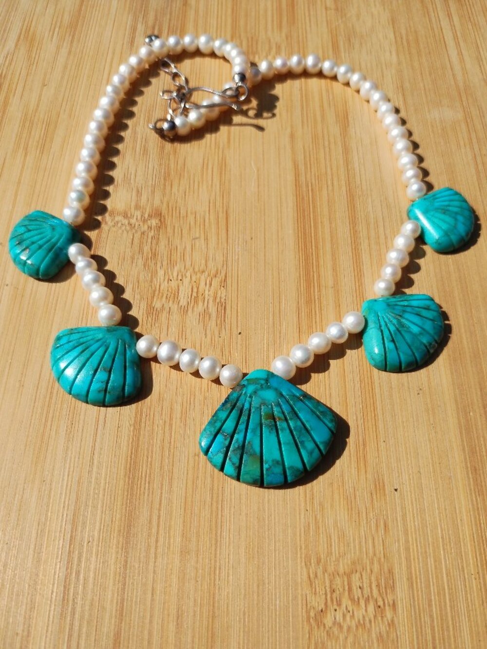 Jay King DTR freshwater pearl carved turquoise necklace 925 Sterling Silver